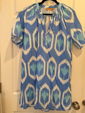Oliphant Blue, White & Aqua Ikat Mini Dress